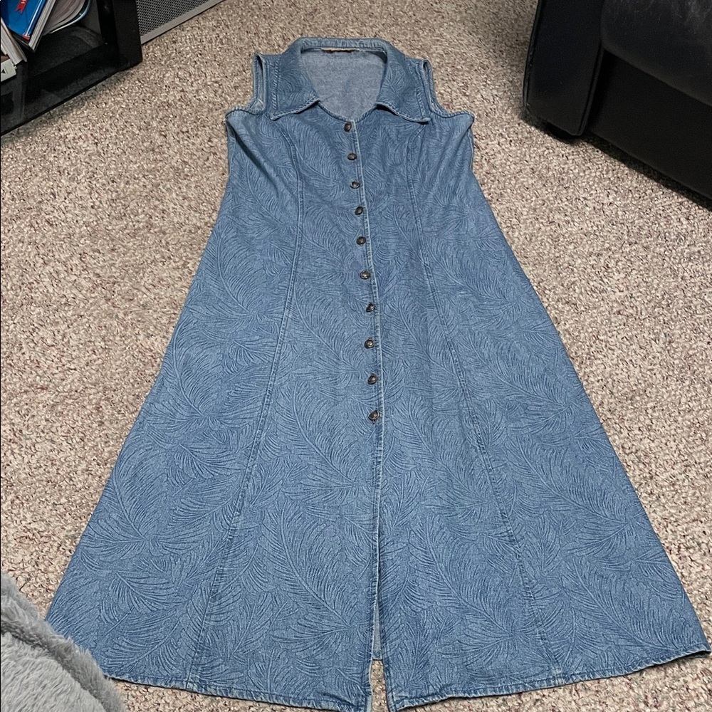 Vintage 90s Blue denim Sleeveless Button-Down Dress